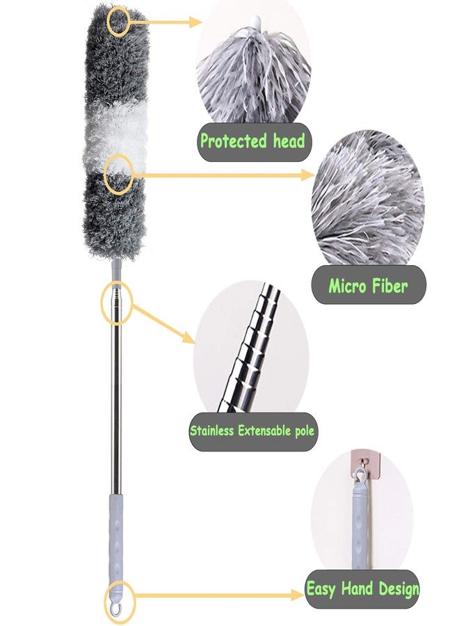 Jonbyi Upgraded Microfiber Duster for High Ceiling with Extension Pole(Stainless Steel)31.5-100 Inch, with Bendable Head. Cleaner with Long Extendable Handle for Cleaning Cobweb,Ceiling Fan,Blinds,Furniture - Image 2